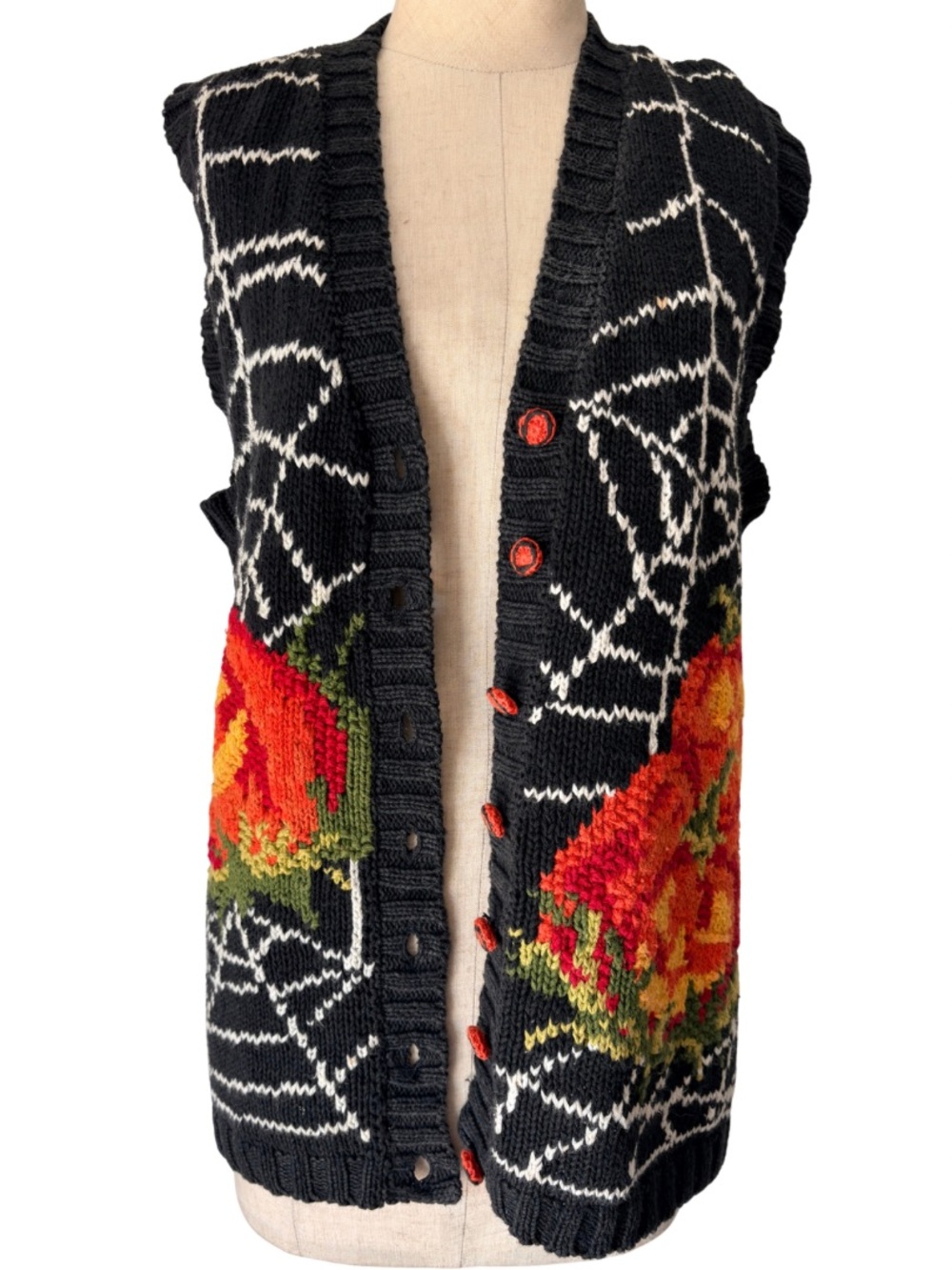 VTG Tiara Rare Halloween Sweater Vest Pumpkins Fall Jack o Lanterns Small 90s
